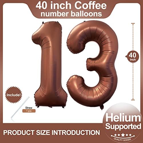 Numarası 13 Kahve Kahverengi Balonlar 40 İnç Dev Retro Kahve 13 Numer Folyo helyum balonları için 13th 31st Doğum Günü Parti