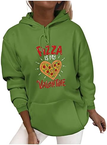 Pizza Benim Sevgililer Gömlek Kadınlar için Komik Sevgililer Hoodies Tişörtü İpli Uzun Kollu Kazak Kapşonlu Tops