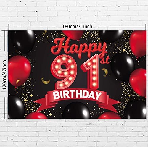 Mutlu 91st Doğum Günü Kırmızı ve Siyah Afiş Zemin Süslemeleri Balonlar Tema Dekor Kızlar Kadınlar için Prenses 91 Yaşında