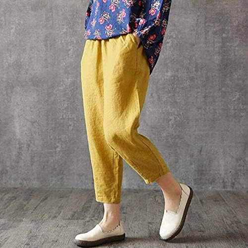 %2023 Pamuk Keten Pantolon, Rahat Harem Geniş Bacak Palazzo Capri Uzunluk Yaz Moda Slim Fit Kırpılmış Pantolon Kadınlar için