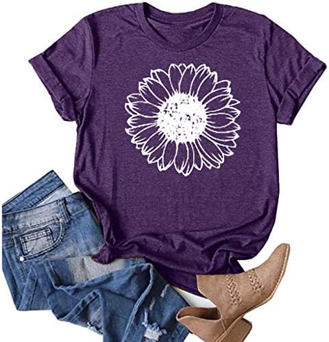 Kadınlar için T Shirt, kadın Ayçiçeği yazlık t Shirt Artı Boyutu Gevşek Bluz Üstleri Kız Kısa Kollu Grafik Casual Tees