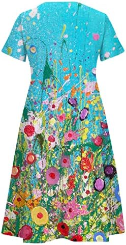 DYGUYTH Düğme Aşağı Elbise Kadınlar için, T Shirt Elbise Zarif Çiçek Baskı Gevşek yaz elbisesi Artı Boyutu Rahat Dökümlü