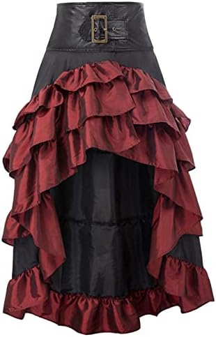 Bayan Gotik Punk Etekler Vintage Yüksek Düşük Fırfır Midi Etek Rönesans Düzensiz Hem Kek Etek Parti Balo Elbisesi Etek