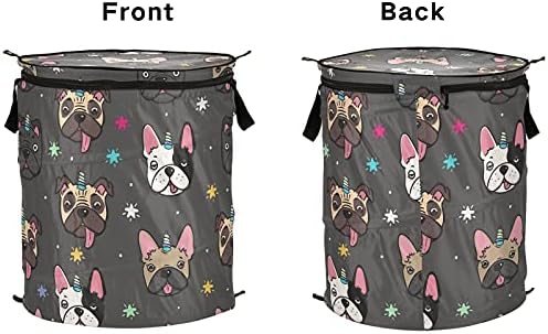 Sevimli Puglar Buldozer Pop Up çamaşır sepeti kapaklı Katlanabilir Depolama Sepeti Katlanabilir çamaşır torbası Seyahat Otel