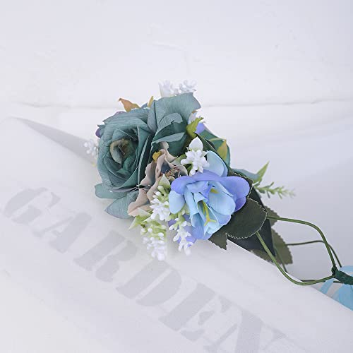 Wiwpar Çiçek Saç Çelenk Kafa Bandı Çiçek Taç Garland Ayarlanabilir Şerit Festivaller Düğün Parti Başlığı Kadınlar için (Mavi)