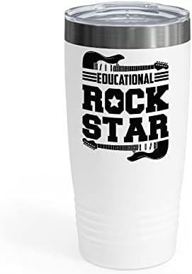 En iyi Eğitim Rockstar Rock Out Öğretmenler Rock Metal Müzik Severler Ringneck Tumbler (20 OZ, Gri)