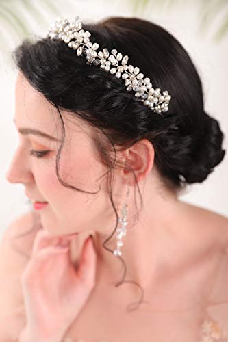 Fxmımıor Gelin İnci Kafa Rhinestone Saç Çelenk Kristal Saç Çelenk Gelin Başlığı Gümüş Saç Takı Kadınlar ve Kızlar için Düğün