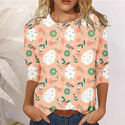 YangqıGY Womens Paskalya Gömlek Casual 3/4 Kollu Sevimli Tavşan Grafik Tshirt Trendy Wokout Tunik Üstleri Rahat Gevşek Bluz