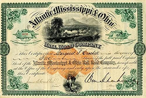 General William Mahone, Atlantic Mississippi ve Ohio Railroad Co. ' yu imzaladı. - Demiryolu Stok Sertifikasının İmzası (Onaylanmamış)