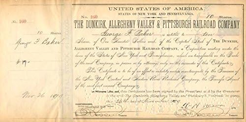 Dunkirk, Allegheny Vadisi ve Pittsburgh Demiryolu A. Ş. Geo tarafından imzalandı. F. Baker