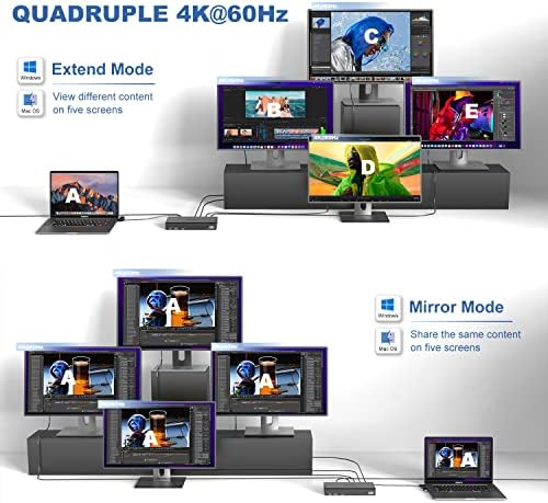 WAVLİNK Evrensel USB C Dock Quad Monitör 4K@60Hz ile 100 W Konak Şarj,Quad 5 K/4K @60Hz Ekran için Thunderbolt 3/4, USB-C