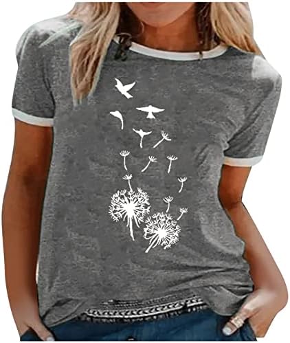 Vintage Grafik Tees Kadınlar için, Karahindiba Grafik T Shirt Kır Çiçeği Tatil Kıyafet Tees En Yaz Kısa Kollu Gömlek