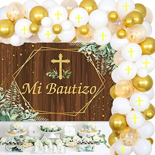 Mi Bautizo zemin ve beyaz altın balon çelenk kiti ile Mi Bautizo parti süslemeleri vaftiz vaftiz parti süslemeleri erkek