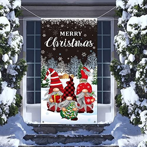 Noel Gnome Kapı Kapak Merry Christmas Ön Kapı Dekorasyon Kış Cüce Asılı Afiş Gnome Arka Plan fotoğraf kabini Prop için Tatil