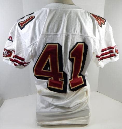 1999 San Francisco 49ers 41 Oyun Verilmiş Beyaz Forma 46 DP26594-İmzasız NFL Oyunu Kullanılmış Formalar