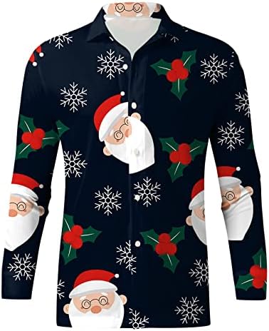 WOCACHİ Noel Düğme Aşağı Gömlek Mens Uzun Kollu Komik Noel Noel Baba Baskı Rahat Gömlek Parti Tatil Gömlek