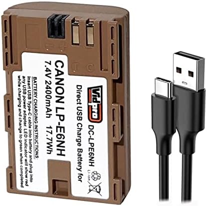 USB-C Doğrudan Şarjlı Güç 2000 Canon LP-E6NH 7.4 V 2400mAh 17.7 Wh Lityum-İyon Pil
