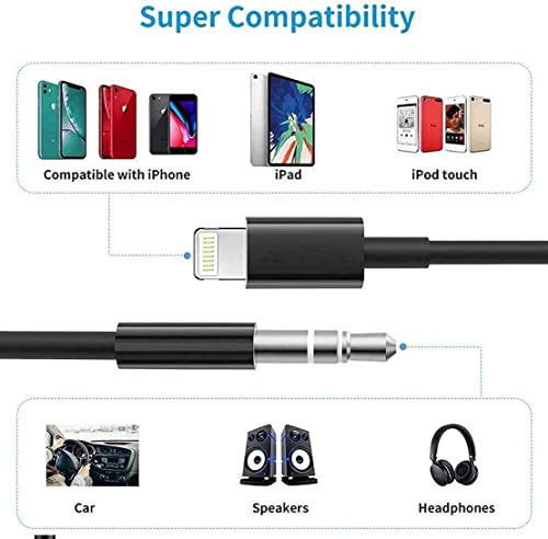 Araba için iPhone Aux Kablosu, [Apple MFi Sertifikalı] 3,3 ft Yıldırım ila 3,5 mm Aux Ses Yardımcı Kablosu, Ev Stereo Sistemi,
