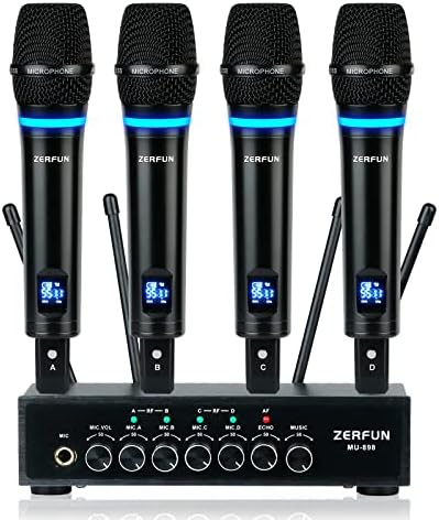ZERFUN Şarj Edilebilir Kablosuz Mikrofonlar Şarj Edilebilir Kablosuz Mikrofon Sistemi 4 Kanallı El Kablosuz Mikrofonlar Akülü