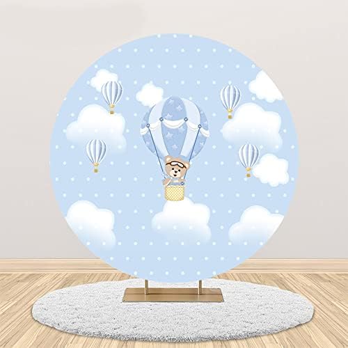 SENDY 7.2x7. 2ft Sıcak Hava Balon Ayı Yuvarlak Zemin Kapak Bebek Duş Parti Süslemeleri için Çocuk Mavi Gökyüzü Beyaz Bulut