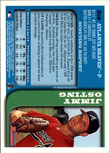 1997 Okçu 318 Jimmy Osting Atlanta Braves MLB Beyzbol Kartı (RC - Çaylak Kartı) NM-MT