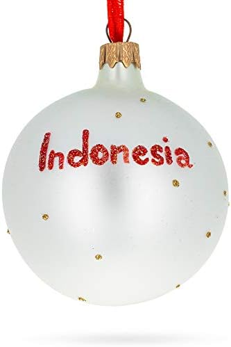 Endonezya bayrağı cam küre Noel Süs 3.25 İnç