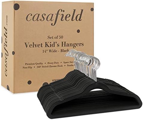 Casafield 50 Kadife Çocuk Askıları-Çocuk Giysileri için 14 Beden-Siyah