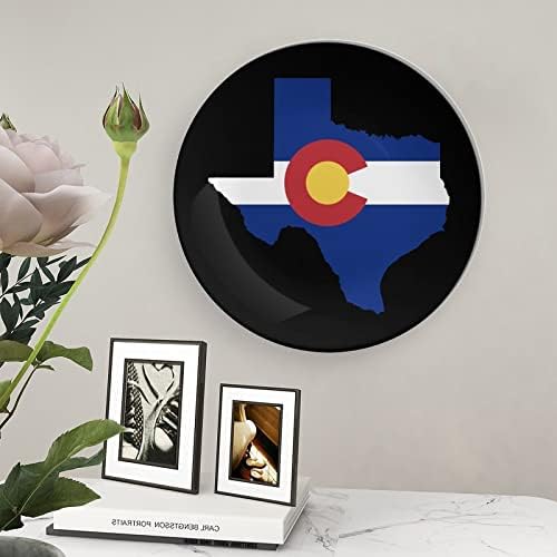 Colorado Bayrağı Texas Anahat Baskılı Kemik Çini Dekoratif Levha yuvarlak Tabaklar Zanaat Ekran Standı ile Ev Ofis için Duvar