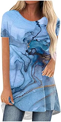 Bluz Gömlek Kadınlar için 2023 Kısa Kollu Pamuklu Ekip Boyun Mermer Grafik Brunch Gevşek Fit Rahat Fit Üst ZN