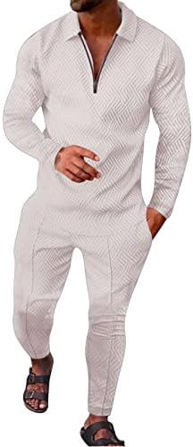 Erkek Zip Up Eşofman 2 Parça Kıyafet Uzun Kollu golf gömlekleri ve Pantolon spor Seti Casual Slim Fit Sonbahar Kış Eşofman