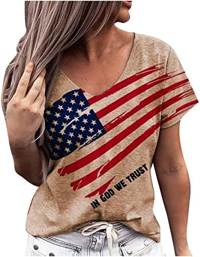 Bağımsızlık Günü Üstleri Kadın Amerikan Bayrağı Yıldız Çizgili Tees 2023 Yaz V Boyun 4th Temmuz Vatansever Gömlek Bluz