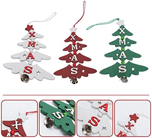 ABOOFAN 3 adet Noel Ağacı Ahşap Süs Jingle Bell ile Noel Ağacı Şekli Asılı El Sanatları Noel Ağacı için Kapı Giriş