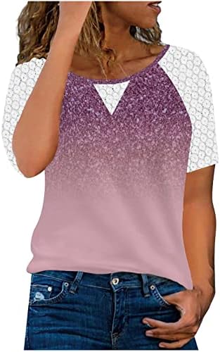 Gömlek Kadın O-Boyun Dantel Raglan Kısa Kollu Üstleri Moda Çiçek Baskı T-Shirt Yaz Casual Gevşek Tunik Bluzlar
