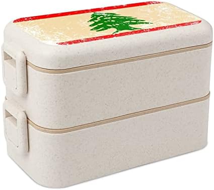 Lübnan Retro Bayrağı Çift Istiflenebilir Bento yemek kabı Kullanımlık yemek kutusu Gereçler Seti Yemek Çalışma Piknik Okul