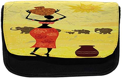 Lunarable Afrika Kalem Kutusu, Yerli Düzenleme, Kumaş Kalem Kalem Çantası ile Çift Fermuar, 8.5 x 5.5, soluk Sarı Turuncu