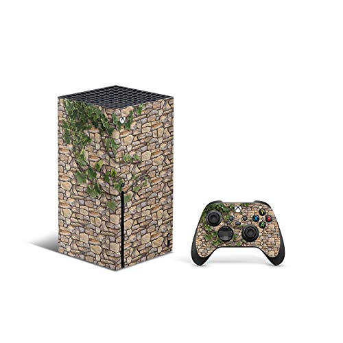ZOOMHİTSKİNS için Uyumlu Xbox Serisi X Cilt, Serisi X Cilt Kapağı, Tuğla Taş Duvar Gri Kahverengi Ağaç Yaprakları, Dayanıklı