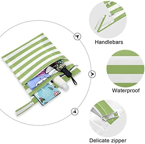 pnyoın Yeşil ve Beyaz Çizgili Islak Kuru Çanta 2 adet Su Geçirmez Bebek Bezi çantası 2 Fermuarlı Cepler Bez Seyahat Plaj