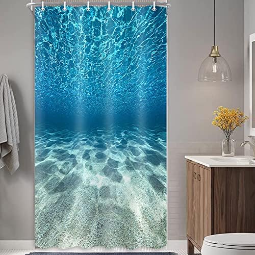 MERCHR Sevimli Teal Mavi Okyanus Duş Perdesi, Doğa Sualtı Deniz Dünya Kum Plaj Banyo Perdeleri Su Geçirmez Kumaş, 71x71 İnç