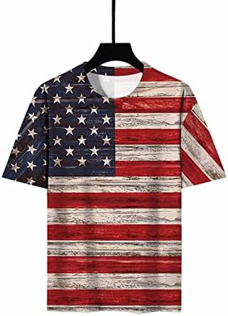 Amikadom Kısa Kollu Tişörtleri Genç Kız Sonbahar Yaz Crewneck ABD Bayrağı Yıldız Baskı Brunch Çizgili Bluz Tees Bayan 2023