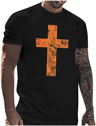HDDK Erkek Vatansever Asker Kısa Kollu T-Shirt Yaz İnanç İsa Çapraz Baskı Koşu Egzersiz Spor Temel Tees Tops