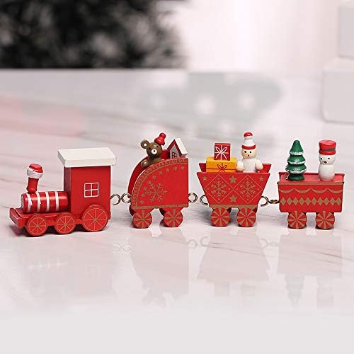 Ausugar Ahşap Noel Tren Heykeli Süs Noel Dekorasyon Ev için Noel Baba Hediye Figürler El Sanatları masa süsü Noel (Kırmızı)