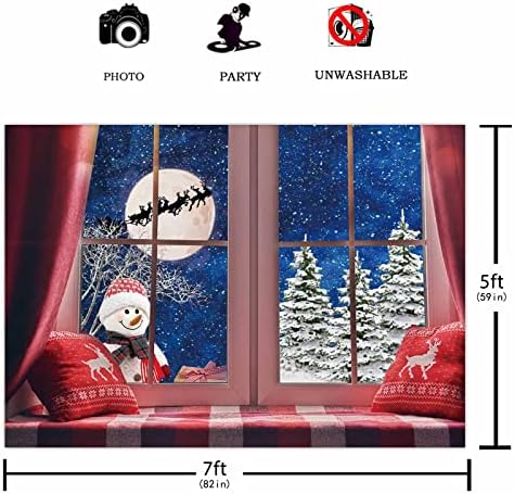 Funnytree 96 x 72 Kış Noel Fotoğraf Backdrop Noel Rustik Ahşap Pencere Dolunay Gece Arka Plan Bebek Çocuk Parti Süslemeleri