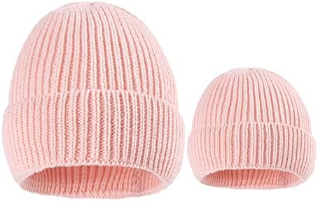 Sonbahar ve Kış Düz Renk Çocuk Örme Ebeveyn Çocuk Şapka Sıcak Yünlü Örme Şapka Şapka
