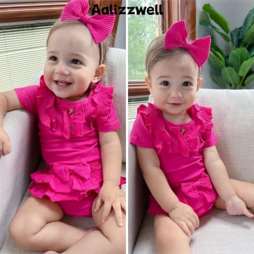 Aalizzwell Bebek Kız Kısa Kollu Bodysuit Gaf Şort Nervürlü Kıyafetler