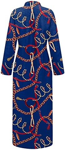 DOPOCQ Uzun Kollu Elbise Kadınlar için Bahar V Boyun Düğmesi Zincir Baskı günlük elbiseler ute Sıkı Çalışma uzun elbise Cepler
