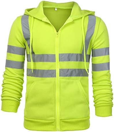 WENKOMG1 Unisex Yüksek Görünürlük Kapüşonlu Ceket Sınıf 3 Hi Vis Uzun Kollu Gömlek Açık Hoodie Ceket Güvenlik Yansıtıcı Giyim