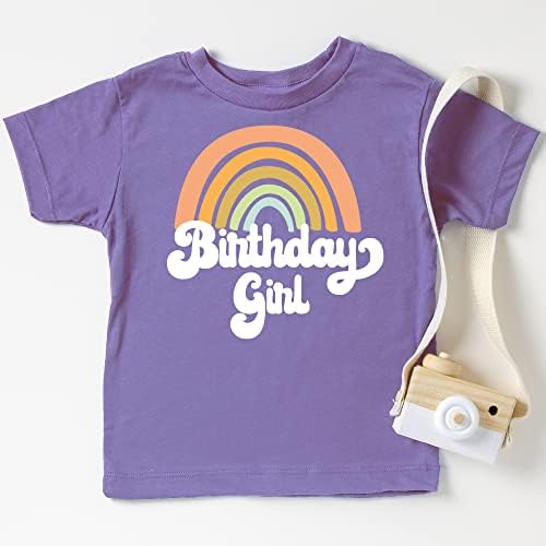 Retro Gökkuşağı Doğum Günü Kız Renkli Gömlek Bebek ve Yürümeye Başlayan Kızlar için Doğum Günü Kıyafetleri