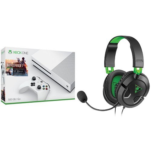 Xbox One S 500GB Konsolu-Battlefield 1 + Kaplumbağa Plajı Kulak Gücü Keşif 50x Oyun Kulaklığı Paketi