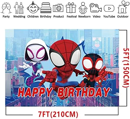 Karikatür Kırmızı Örümcek Adam Fotoğraf Backdrop Çizgi Roman Tarzı Süper Şehir Bina Sahneleri Mutlu Doğum Günü Fotoğraf Arka