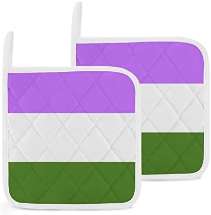 Genderqueer Gurur Bayrağı LGBT tutacak 8x8 ısıya Dayanıklı Sıcak Ped Potholders Masaüstü Koruma Pişirme Mutfak 2 Parça Set